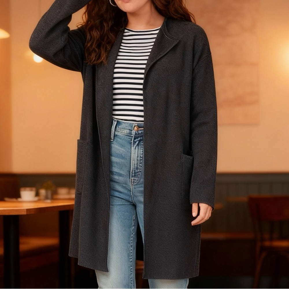 J. Crew charcoal Grey collarless sweater-blazer